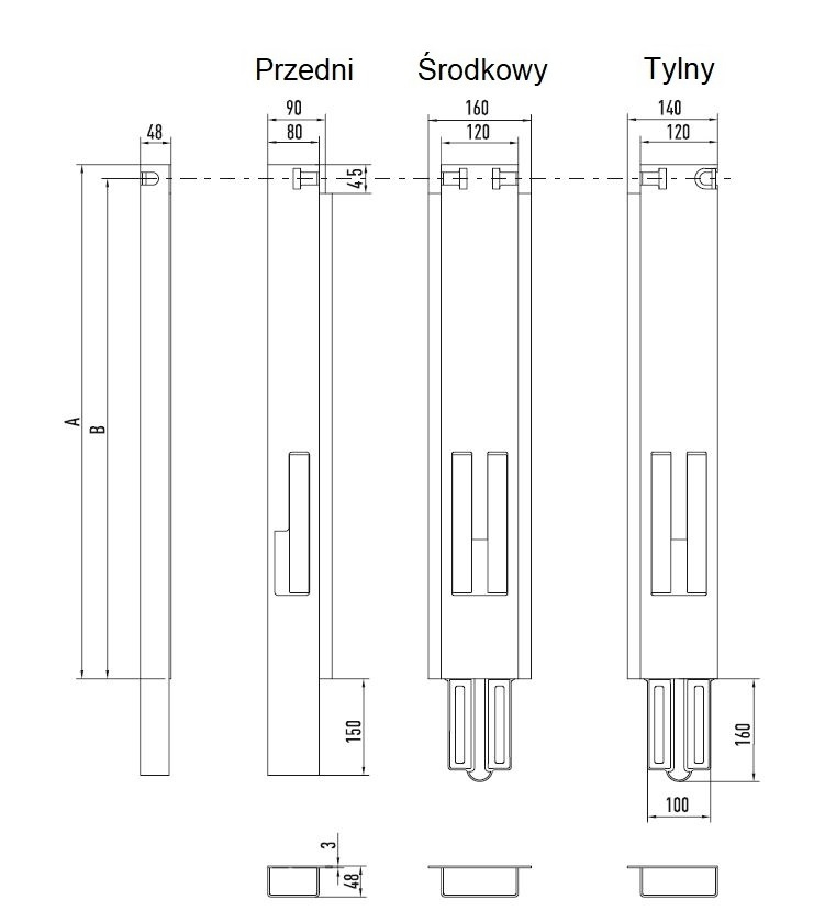 Słupek przedni prawy H=800 do burty 40mm