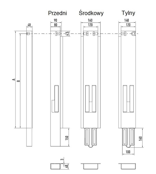 Słupek przedni prawy H=800 do burty 40mm