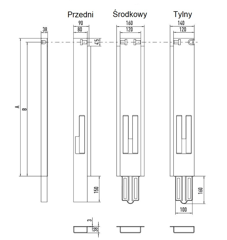 Słupek przedni prawy H=600 do burty 25mm